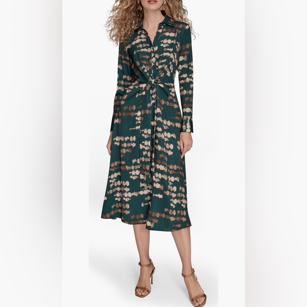 Donna Karan Printed Satin MIDI Shirt Dress
